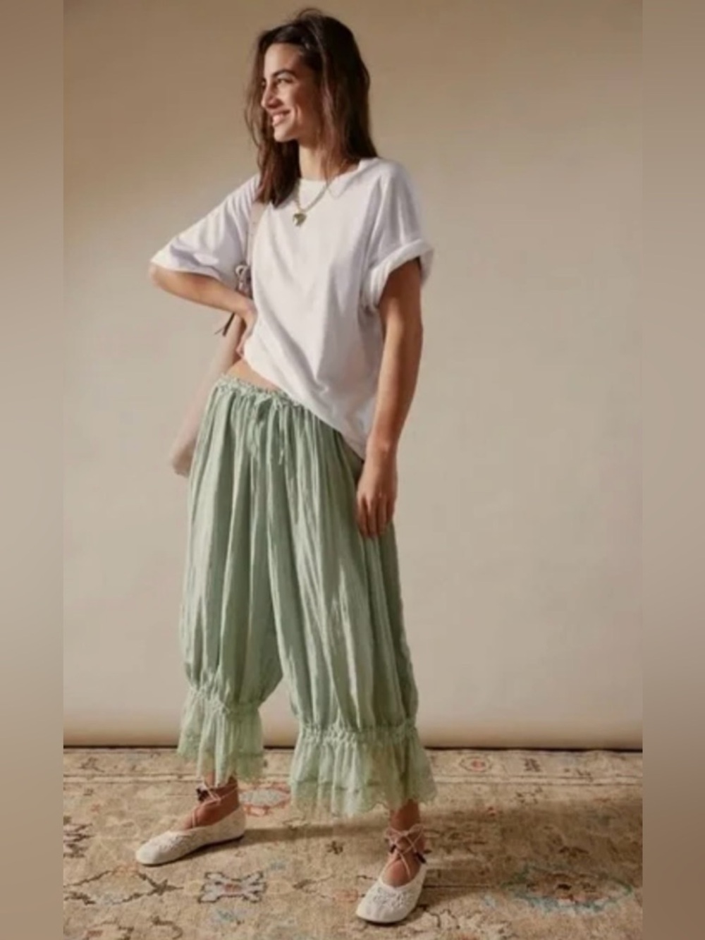 Free People Forever Young Burnout Pants In Seafoam Combo Size L